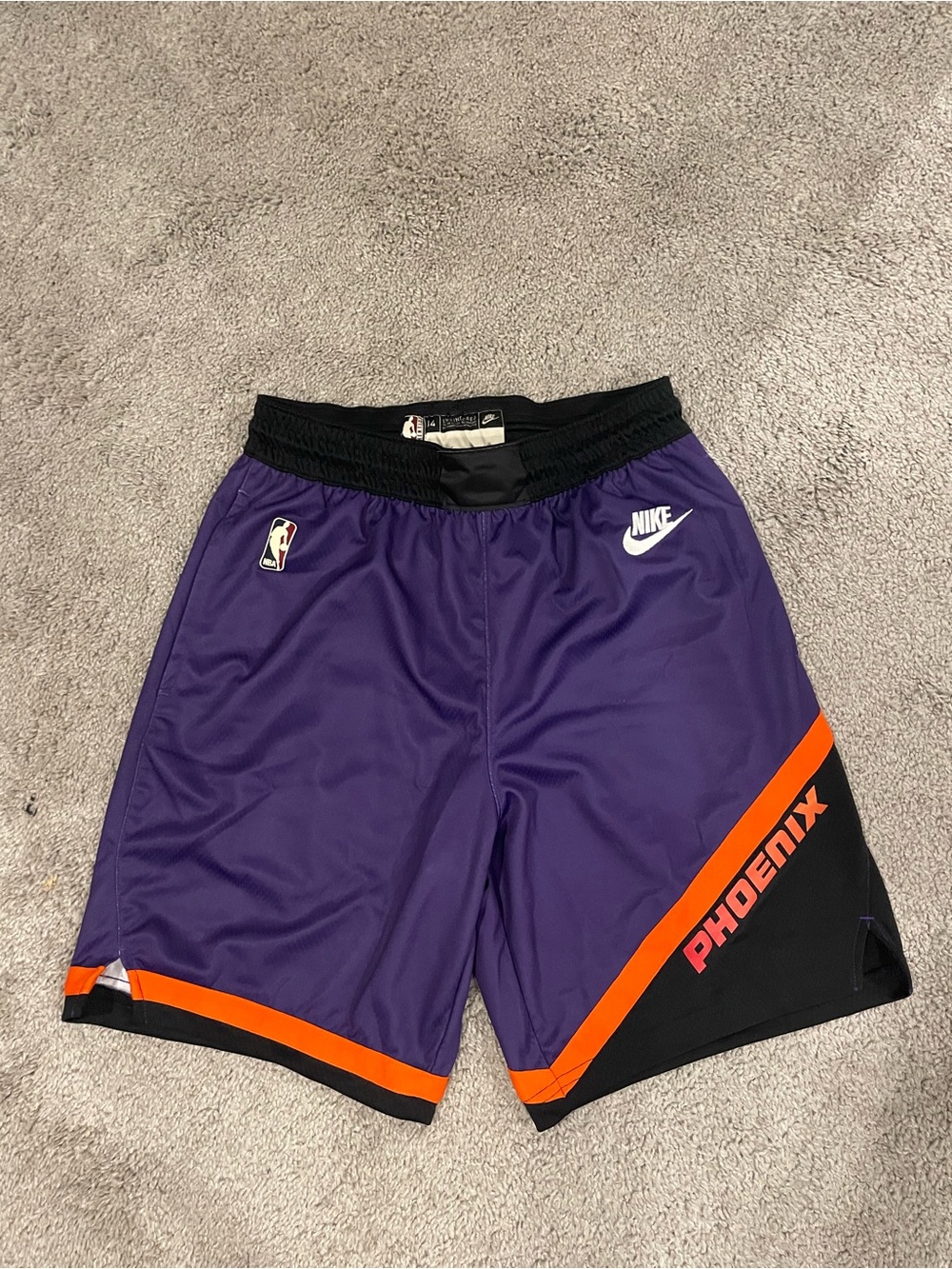 Nike Purple Phoenix Sun Men’s NBA SWINGMAN Basketball Shorts with Orange Accents
